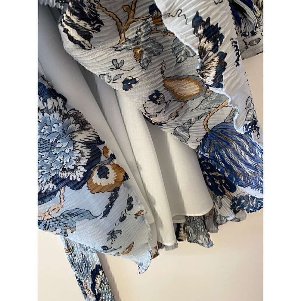 Tory Burch Deneuve Paisley Dress Size 0 Blue Crinkle Floral Ruffle Long Sleeve - Picture 10 of 14